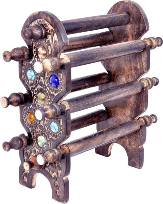 12stars Wooden 6 rod Bangle stand with beautiful diamond work Decorative Showpiece  -  12 cm(Wood)