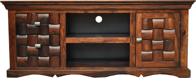 maple TV Unit Solid Wood TV Entertainment Unit(Finish Color - Honey Finish)