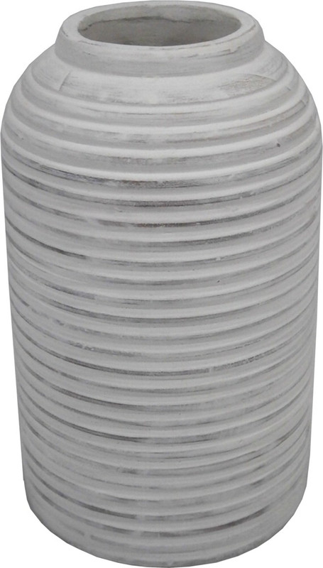 rrshandicrafts WOODEN RIBED FLOWER VASE BIG Wooden Vase(9 inch, White)