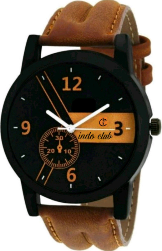 indo club 86 black dial & black case brown leather strap casual look with free 2 battery cell awesome look all occasion perfect Watch - For Men Analog Watch  - For Men
