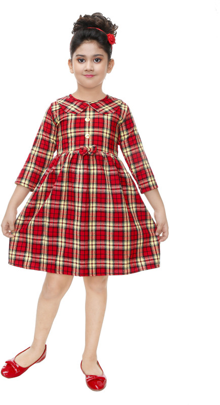 unique trends Girls Midi/Knee Length Casual Dress(Multicolor, Fashion Sleeve)