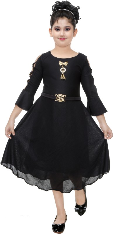 FTC FASHIONS Girls Midi/Knee Length Party Dress(Black, 3/4 Sleeve)