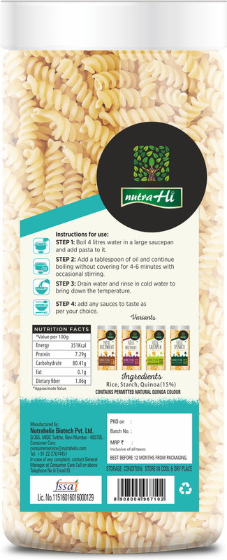 NutraHi Quinoa Gluten Free Pasta 200g Fusilli Pasta(200 g)