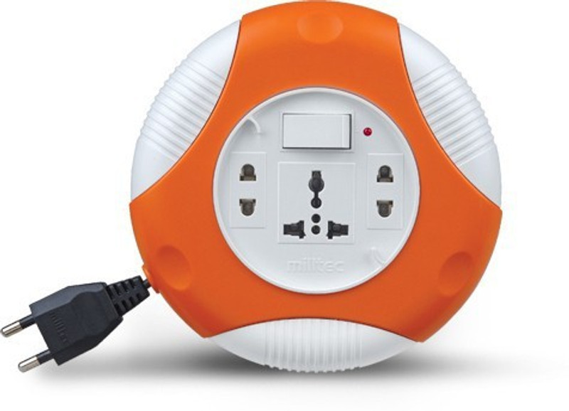 Milltec 2 Pin Clippy Extension Box (10 Mtr Wire) 3 Socket Surge Protector(Orange)