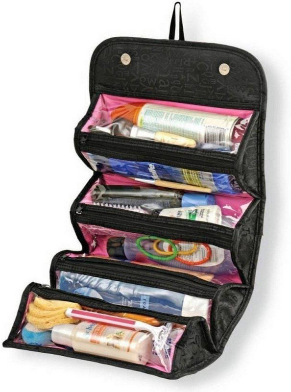 craftsworth Roll-N-Go Travel Bag Roll Up Makeup Case Pouch Toiletry Bathroom Organizer Travel Toiletry Kit(Black)