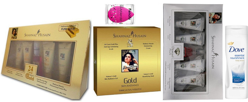 fancify sponge puff,Shahnaz Husain 24 Carat Gold & diamond & Radiance Facial Kit & dove essential nourishment body lotion (250 ml)(5 Items in the set)