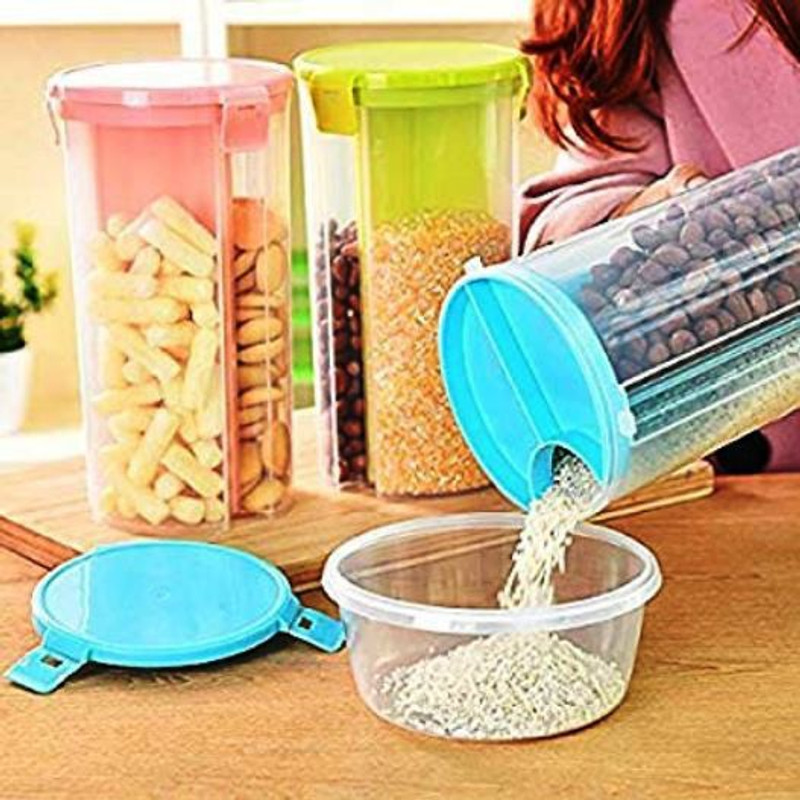 imaging solutions Imaging Solutions 3 Part Section Storage Jar Box Container Bin with Lid for Kitchen Food Rice Pasta Nuts Grains 1500 Ml Size 9X12X23 cm  - 1500 ml Plastic Fridge Container(Multicolor)