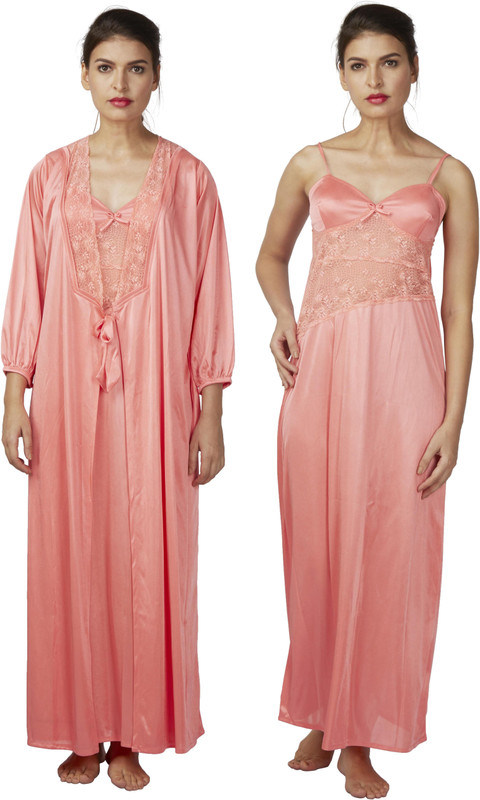 farry Women Nighty with Robe(Orange)
