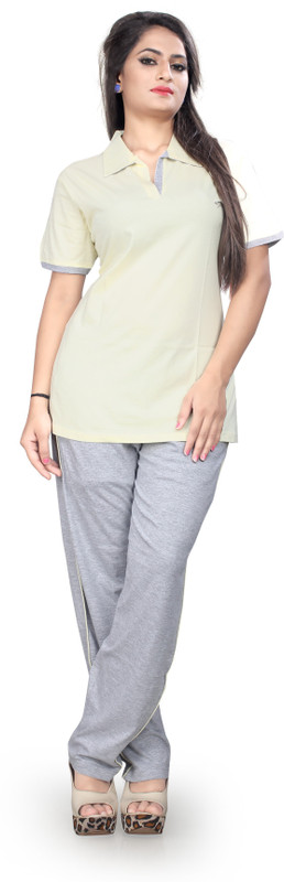 little pink Women Solid Blue Top & Pyjama Set