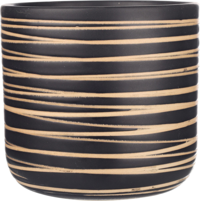 my green thumb Ceramic planter pot | My Green Thumb| Handmade clay/porcelain pottery| For Indoor, Outdoor, Windowsill, balcony home, garden and office decor| 6â (15cmX15cm) Black color with beige stripes large (Pack of 1) Plant Container(Ceramic, External Height - 15 cm)