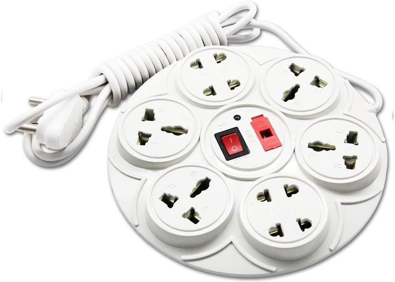 hashtech Round Strip Extension Board 6 Amp 8 Universal Multi Plug Point Extension Cord (2.5 Meter) with LED Indicator and On/Off Switch 8 Socket Surge Protector(White)
