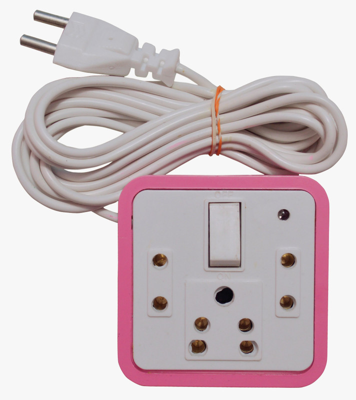 RUHAILA ONE 6 AMP ( 3 PIN )+2(2 PIN) SOCKET WITH 3.25 METER WIRE WITH INDICATOR 3 Socket Surge Protector(Pink)