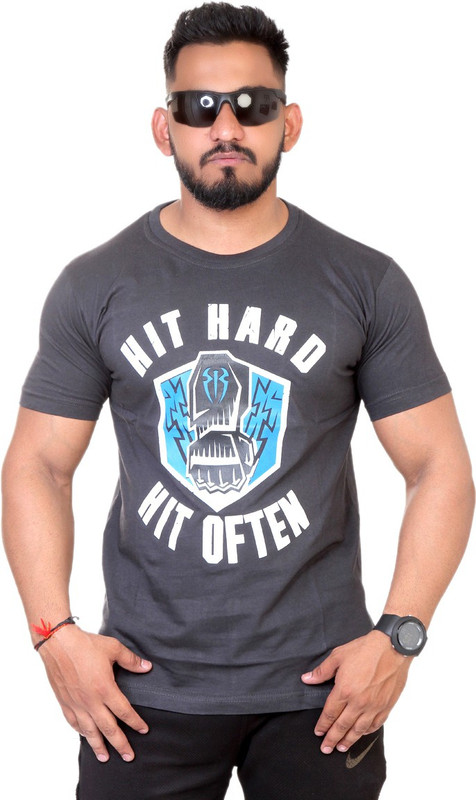 pariferry Typography, Graphic Print Men Round or Crew Grey T-Shirt