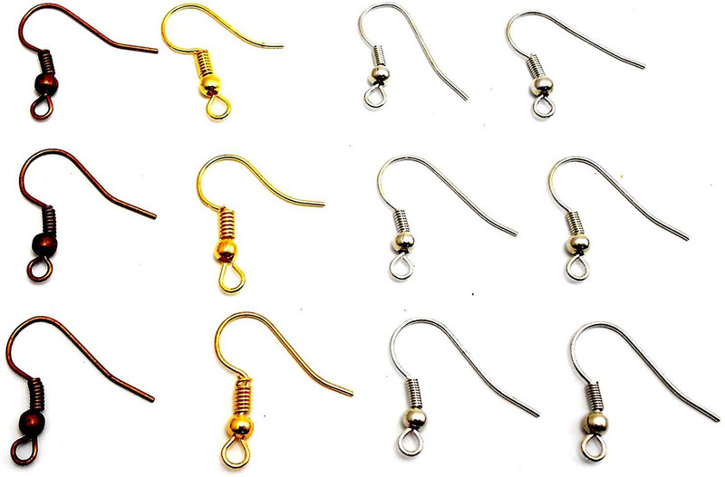 jaz Earring Hooks 4 Colour Finish (50 Pcs Golden Finish+ 50 pcs Silver Finish+ 50 pcs Steel Finish+ 50 Antique Copper Finish) DIY Craft/Jewellery Making/Findings