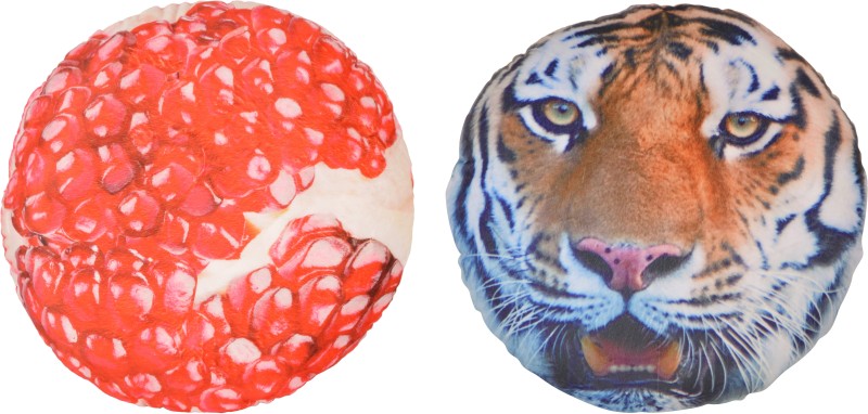 Deals India 3D Creative Plus Squishy Fruit pillow Back Cushion - pomegranate (35 cm) and Animal 3D print cushion - Tiger (35 cm) set of 2  - 35 cm(Multicolor)
