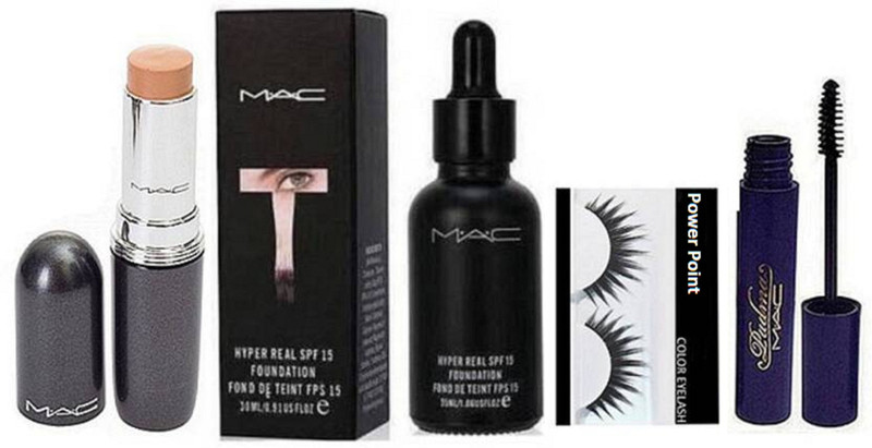 powerpoint Eyelashes & Padma Mascara, Hyper Real SPF 15 Foundation& Stick Concealer Studio Fix Fluid Spf 15(4 Items in the set)