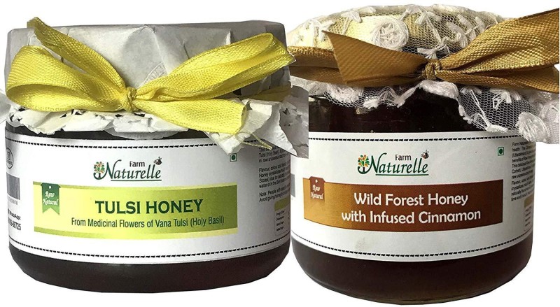 Farm Naturelle Farm Naturelle-Real Vana Tulsi Forest Honey (400 GMS) and Real Cinnamon Infused Forest Honey (400 GMS) Combo-Immense Medicinal Value(800 g, Pack of 2)