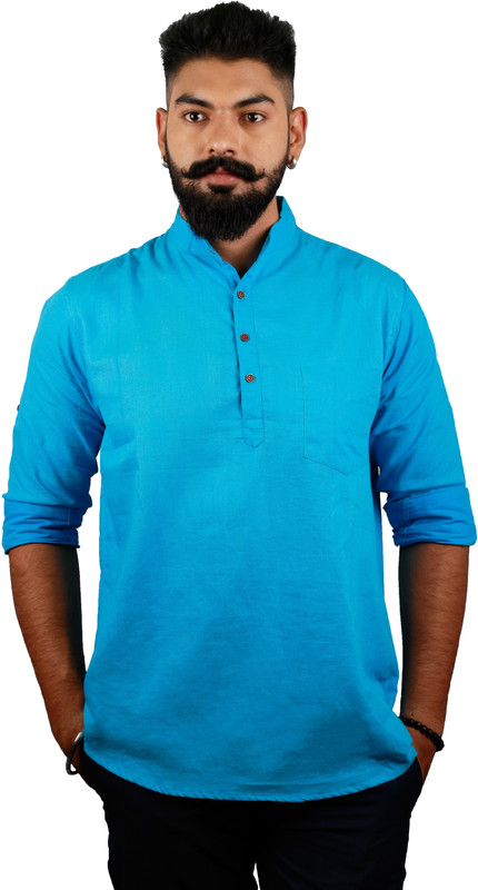 sewagram khadi Men Solid Straight Kurta(Blue)