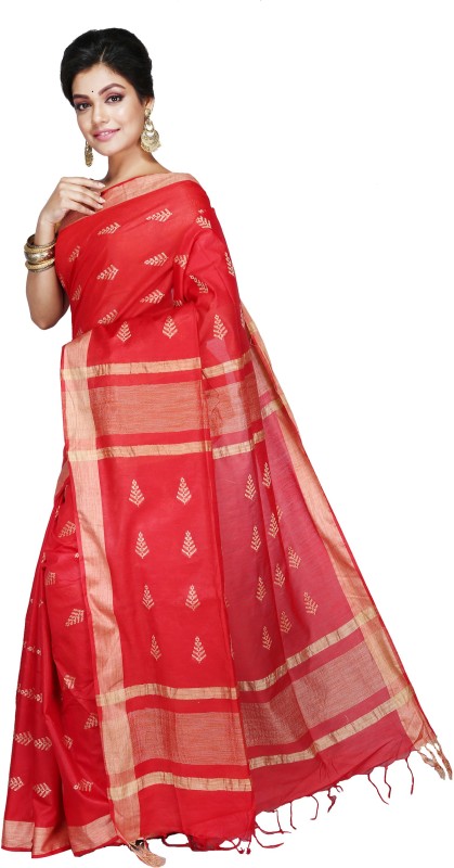 Swatika Self Design Bhagalpuri Handloom Cotton Silk Saree(Red)