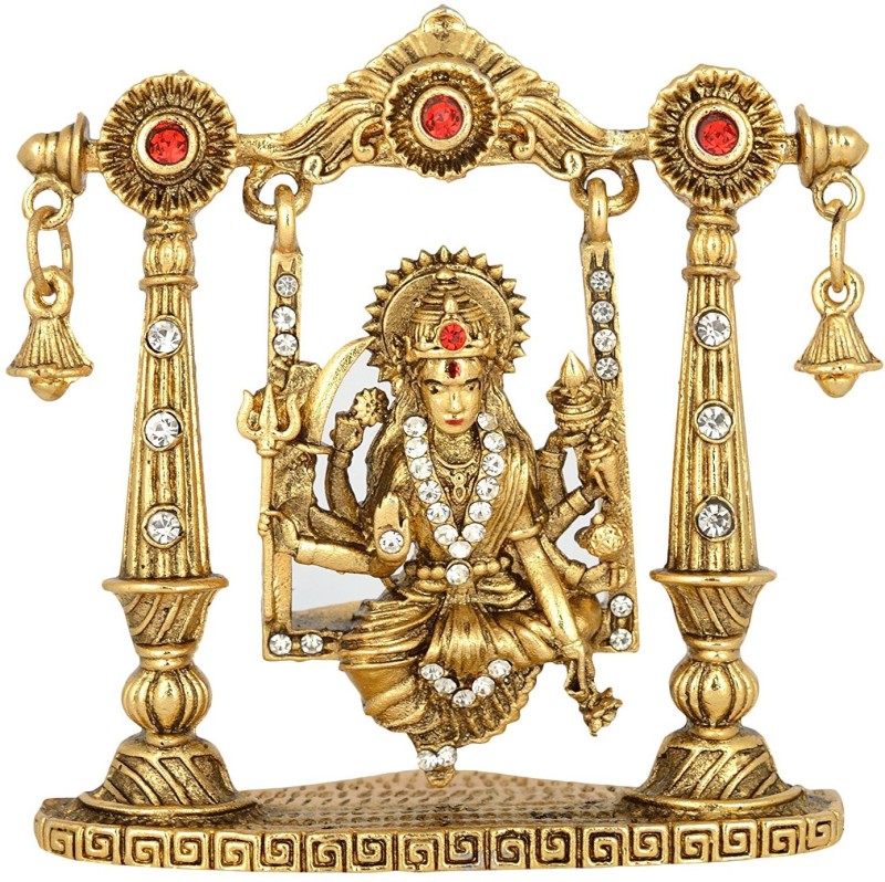 GCT Goddess Maa Durga Sherawali Mata Idol on Jhula (B-101) Gold Metal Statue for Car Dashboard | Mandir Pooja Murti | Temple Puja | Home Decor | Office Showpiece (L*B*H-5.5 x 0.8 x 6.8 Cm) Decorative Showpiece - 7 cm(Metal Alloy)