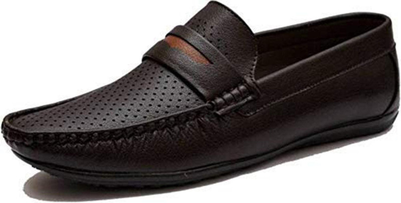 von huette Genuine faux leather office wear slip on Loafers For Men(Black)