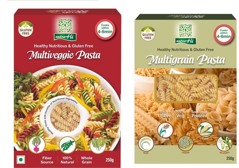 NutraHi Multiveggie Gluten free pasta + Multigrain Gluten free pasta (Combo) Fusilli Pasta(Pack of 2, 500 g)