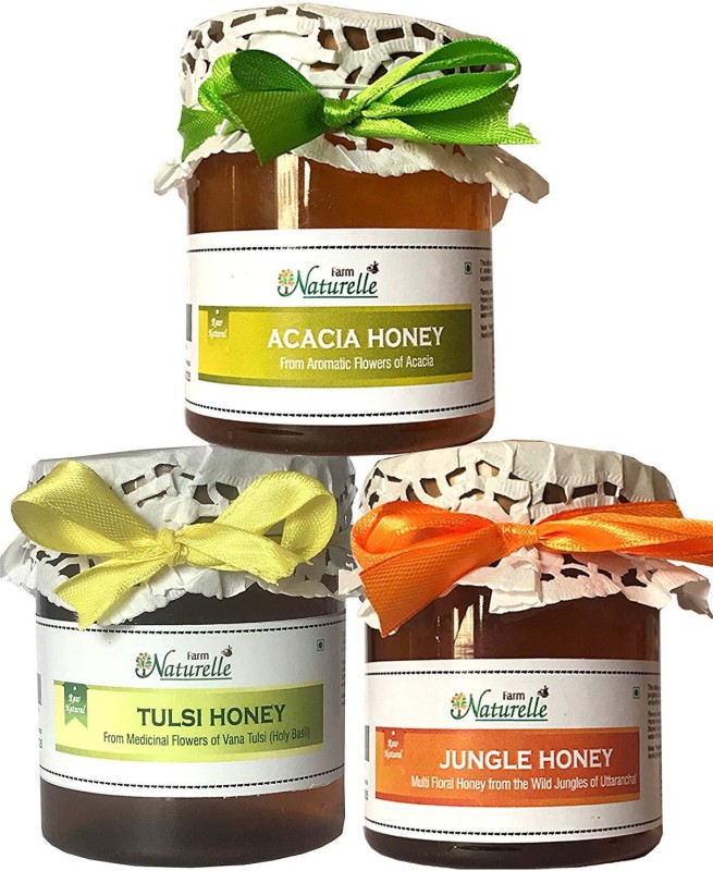 Farm Naturelle Farm Naturelle-(Free Cinnamon Powder Rs.69/-)Raw Natural Unprocessed Tulsi Forest Flower Honey & Jungle Flower Forest Honey & Acacia Flower Honey (250 Gms x 3) (Ayurved Recommended)-Huge Medicinal Value(750 ml, Pack of 3)