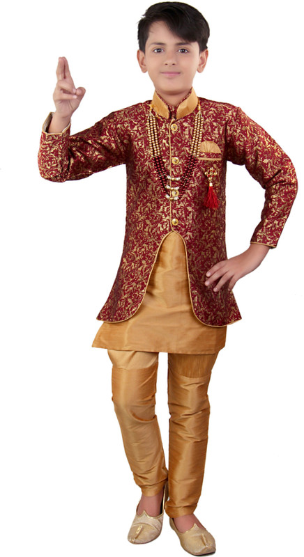fab fashions Boys Festive & Party Kurta, Waistcoat and Breeches Set(Red Pack of 1)