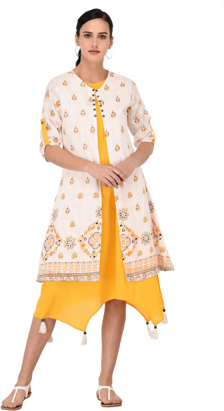 aamri Casual Printed Women Kurti(Pack of 2, White)
