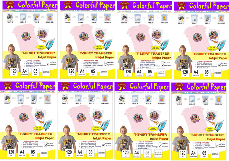 liquis T-Shirt Transfer Paper Transfer at Home Through Home Iron only it’s Very Easy to Use 40 Sheet for Light Color T-Shirt & Fabric Unruled A4 SIZE Photo Paper(Set of 8, PURE WHITE)