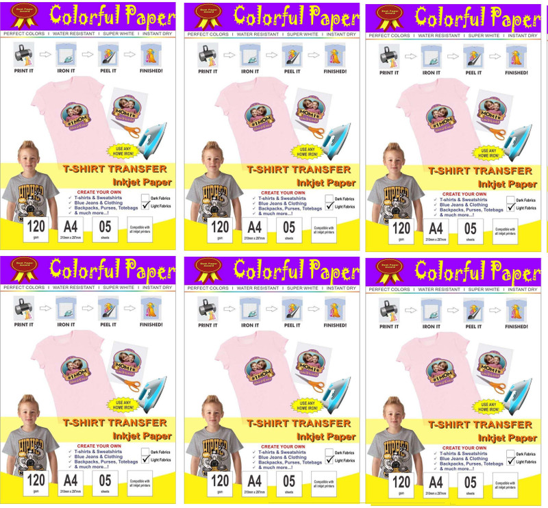 liquis T-Shirt Transfer Paper Transfer at Home Through Home Iron only it’s Very Easy to Use 30 Sheet for Light Color T-Shirt & Fabric Unruled A4 SIZE Photo Paper(Set of 6, PURE WHITE)