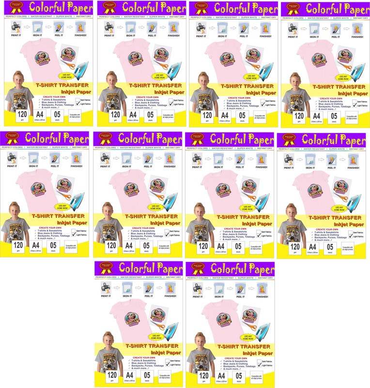 liquis T-Shirt Transfer Paper Transfer at Home Through Home Iron only it’s Very Easy to Use 50 Sheet for Light Color T-Shirt & Fabric Unruled A4 SIZE Photo Paper(Set of 10, PURE WHITE)