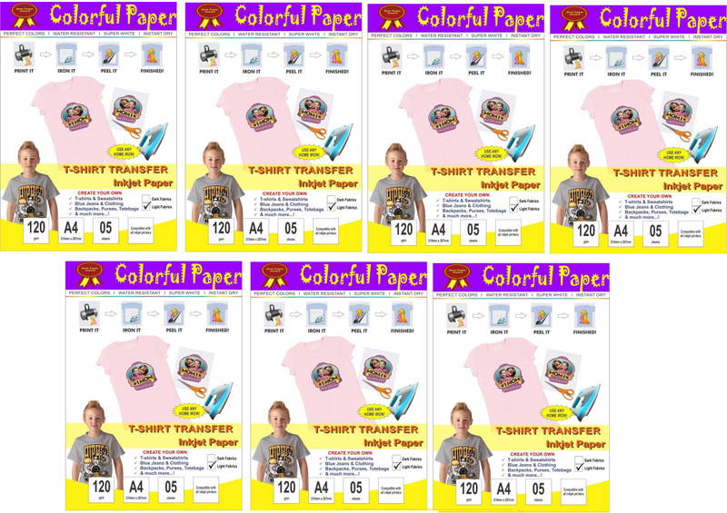 liquis T-Shirt Transfer Paper Transfer at Home Through Home Iron only it’s Very Easy to Use 35 Sheet for Light Color T-Shirt & Fabric Unruled A4 SIZE Photo Paper(Set of 7, PURE WHITE)