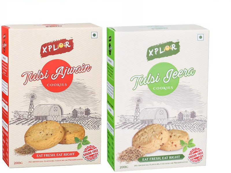 Xplor Tulsi Ajwain & Tulsi Jeera Sugar Free Cookies (2 Packs of 200 gm Each)(400 g, Pack of 2)