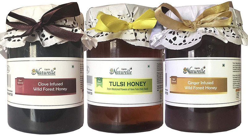 Farm Naturelle Farm Naturelle- (815Gms x 3 )-Real Tulsi -Clove & Ginger Infused Honey Combo Pack -Immense Medicinal Value(2850 ml, Pack of 3)
