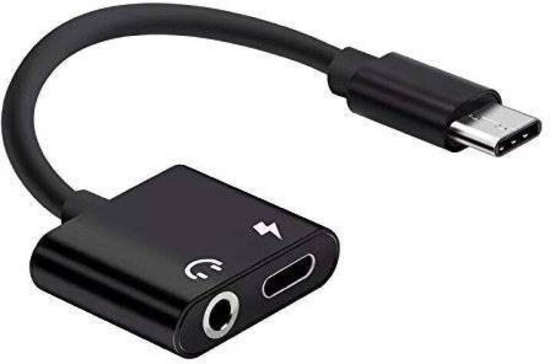 afrodive 2in1 Adapter 3.5mm Audio Jack Music Headphone Splitter Adapter & Charging Cable Converter for type c 1 m Headphone Splitter(Compatible with All USB type C devices, Black)