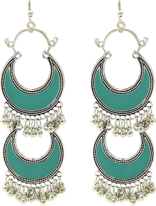fashionly Stylish Fancy Party Wear Jewellery two Story Sea Green Meena Alloy, Enamel Drops & Danglers