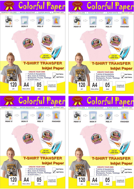 liquis T-Shirt Transfer Paper Transfer at Home Through Home Iron only it’s Very Easy to Use 20 Sheet for Light Color T-Shirt & Fabric Unruled A4 SIZE Photo Paper(Set of 4, PURE WHITE)