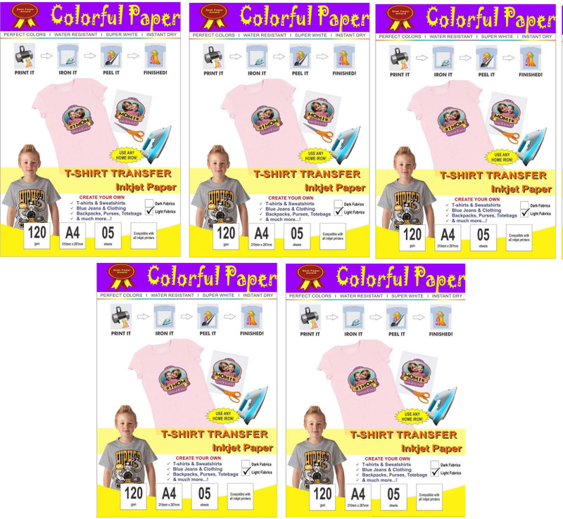 liquis T-Shirt Transfer Paper Transfer at Home Through Home Iron only it’s Very Easy to Use 25 Sheet for Light Color T-Shirt & Fabric Unruled A4 SIZE Photo Paper(Set of 5, PURE WHITE)
