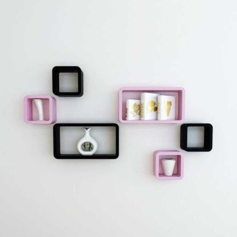 khan handicrsfts WOODEN WALL SHELF CUBE SHELF MDF (Medium Density Fiber) Wall Shelf(Number of Shelves - 6, Pink, Black)