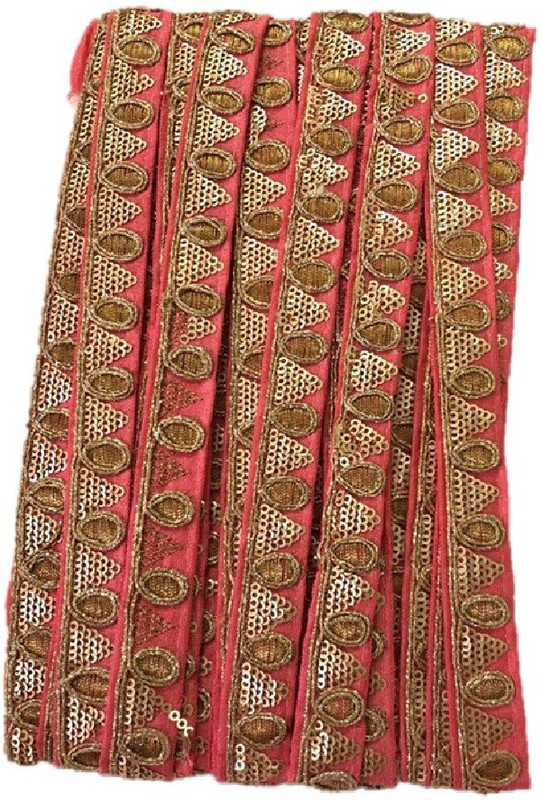 dasync Golden and Pink Zari and Sequins Work lace and Border Cotton Blend Saree Falls(Pink, Gold)
