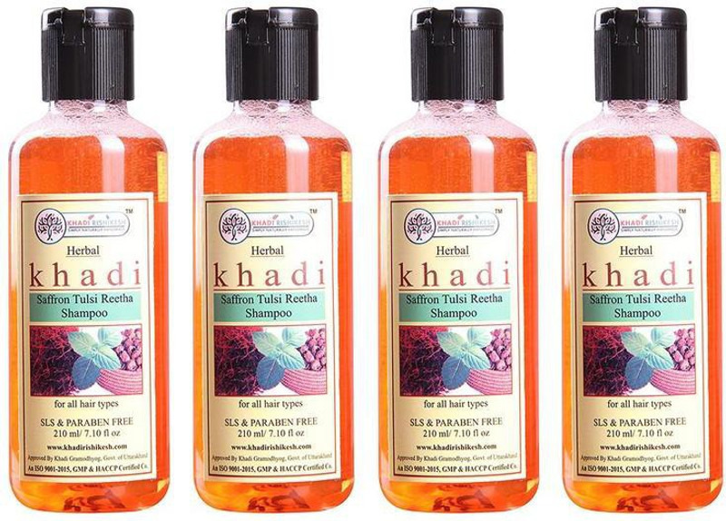 Khadi Rishikesh Herbal Saffron Tulsi Reetha Pack of 4 Shampoo Each -(210 ml)