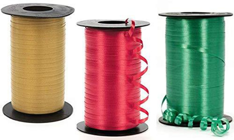kedudes Christmas Curling Ribbon, Red, Emerald, And Gold Curling Ribbon. 350 Yards Of Each Color!