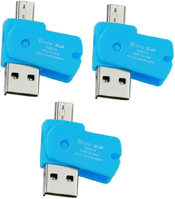 Oxza Pack of 3 Pro Series USB 2.0 TWO IN ONE Micro SD OTG ADAPTOR Card Reader(Blue)