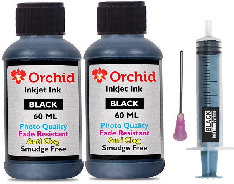 orchid photo quality ink refill for HP black ink cartridge (120ml ink, syringe+needle, gloves, tissue paper, instructions) Single Color Ink Bottle(Black)