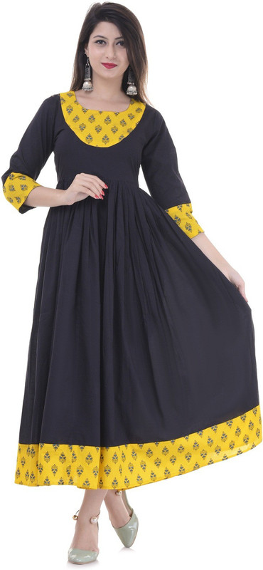 k kesariya Casual Solid Women Kurti(Black)