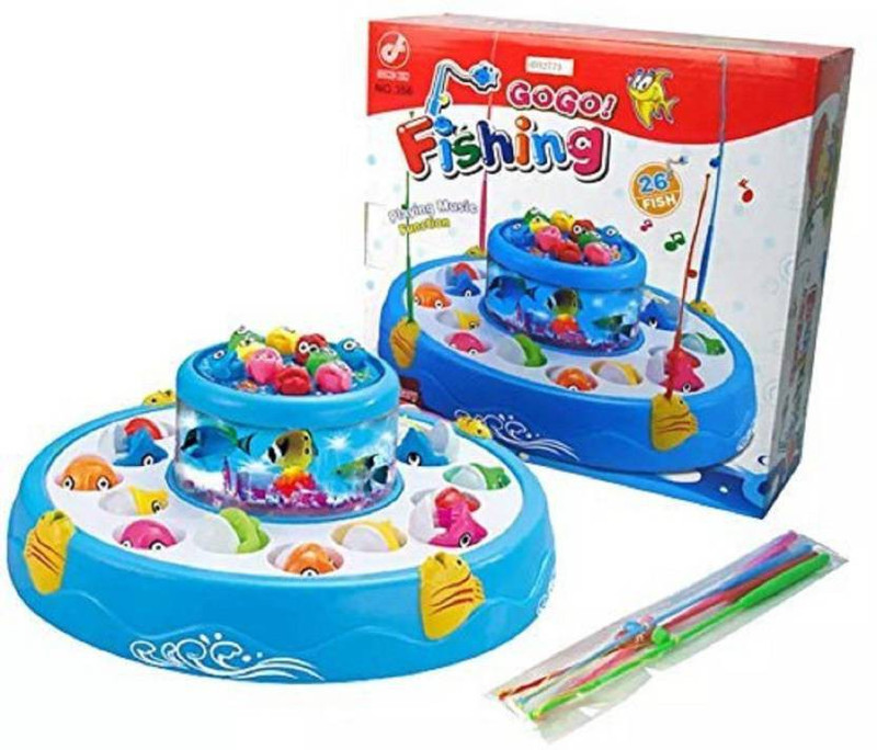 jojoss Magnetic Rod Fishing Game with Rotating Fishing Pondwith Light and Music Function for kids