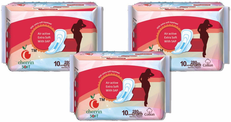 cherrin Soft 280 mm XL Night Use 10+10+10 Sanitary Pad(Pack of 30)