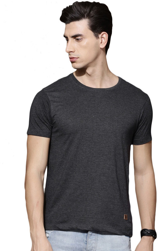 Roadster Self Design Men Round Neck Black T-Shirt