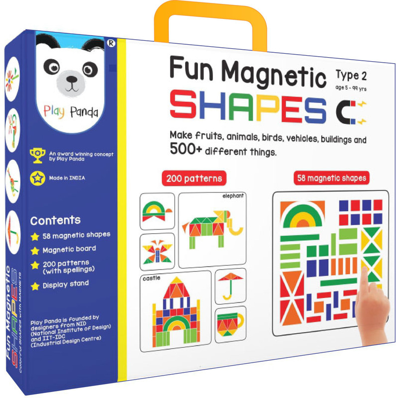 play panda Fun Magnetic Shapes (Junior) : Type 2 with 58 Magnetic Shapes, 164 Pattern Book, Magnetic Board and Display Stand Board Game